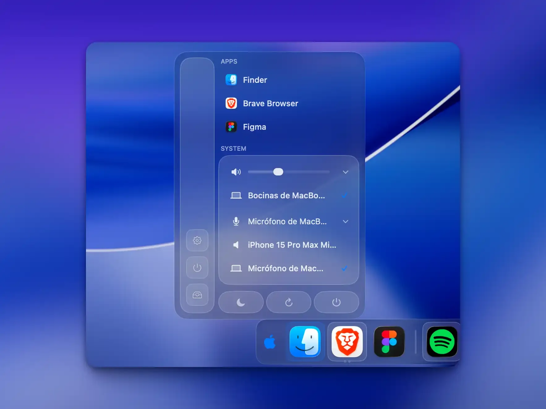 DockDoor Pro control panel with app launcher and system controls