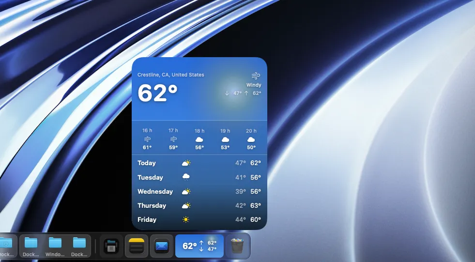 DockDoor Pro weather widget in macOS dock