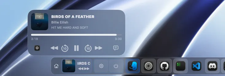 DockDoor Pro now playing music widget in macOS dock
