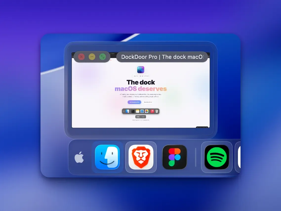 DockDoor Pro live window preview thumbnails on macOS dock hover