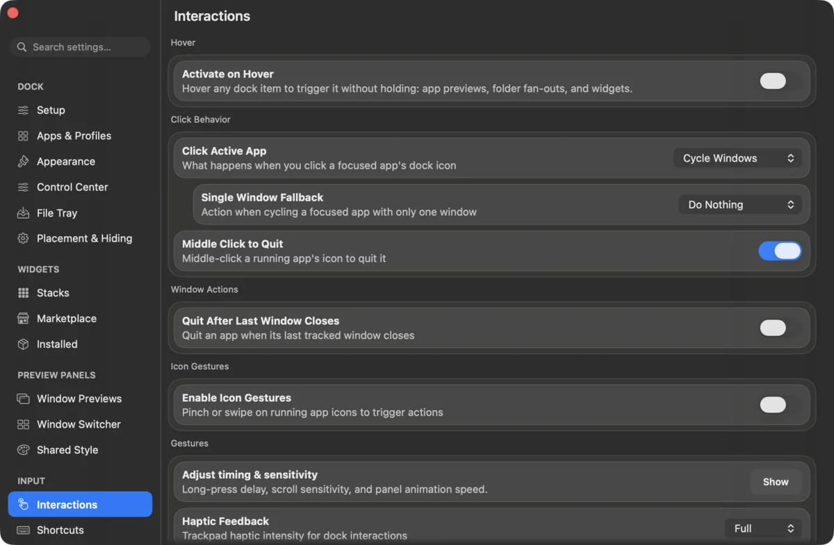 DockDoor Pro settings