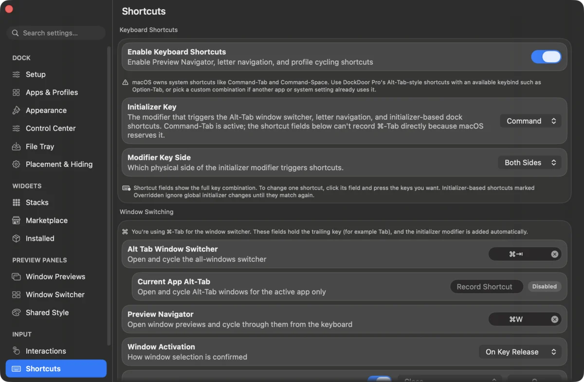 DockDoor Pro settings