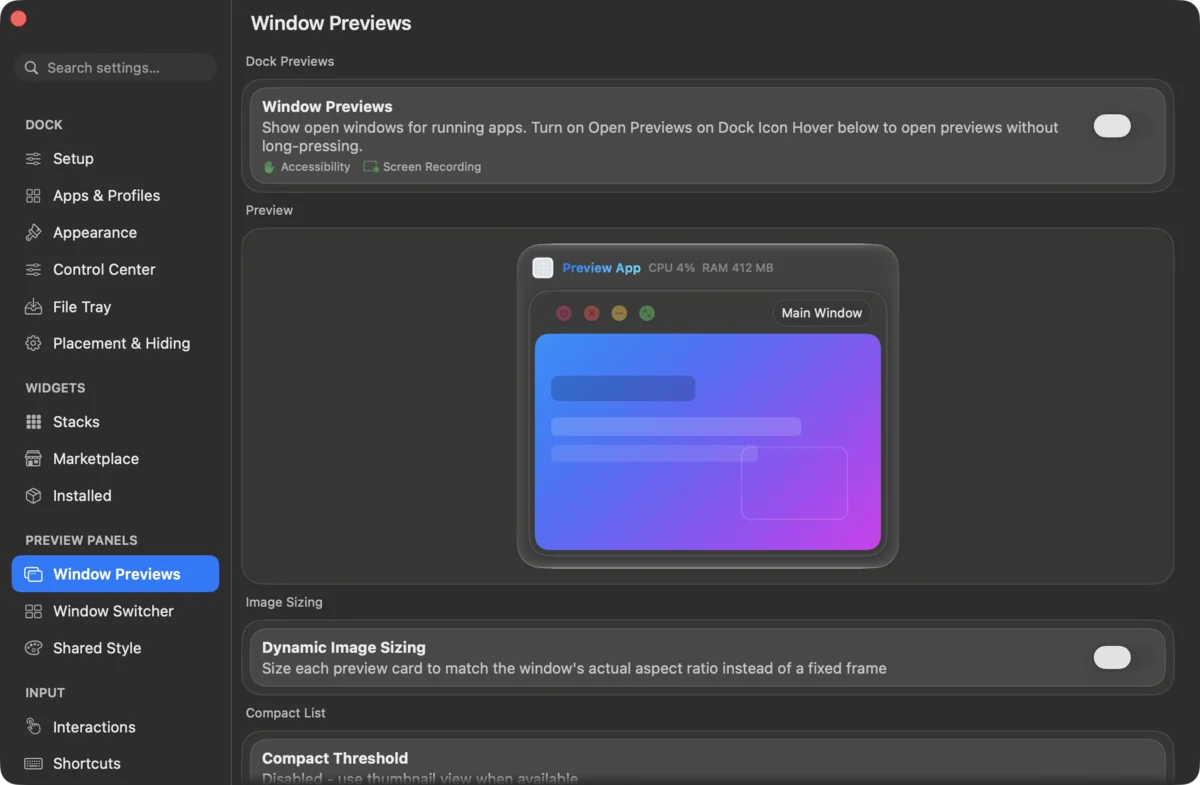 DockDoor Pro settings