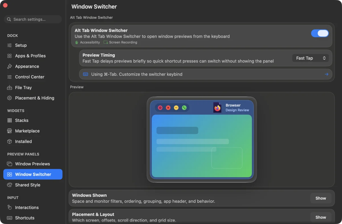 DockDoor Pro settings